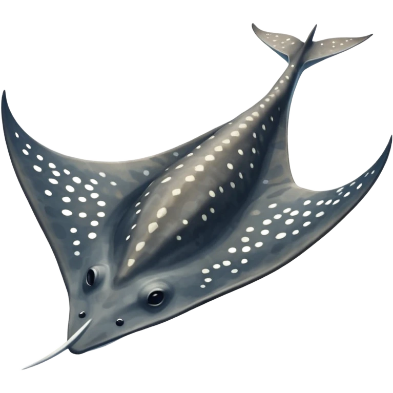 Spotted eagle sting ray with wide wingspan and long spike sting tail at posterior end viewed from above emoji