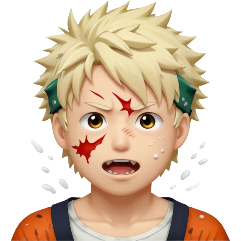 Katsuki Bakugo with his eyes rolled back and his eyebrows tilted back. His face showing physical delight and lust. Just face is flushed  and white glue splattered around his mouth. emoji