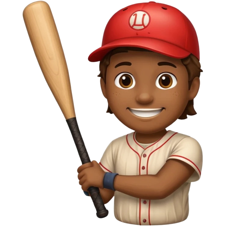 Log with a smiling face holding a baseball bat. emoji