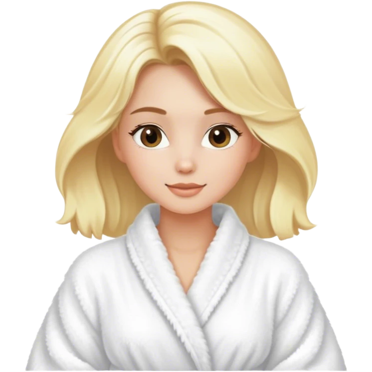 Blonde model wearing a white fluffy robe, self-care spa day  emoji