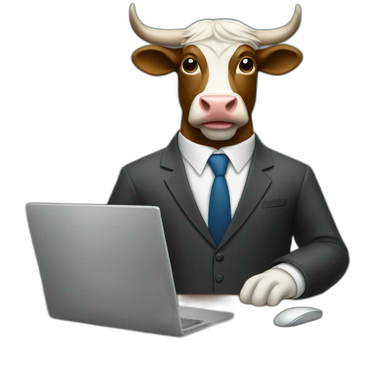  bull in a suit using a computer emoji