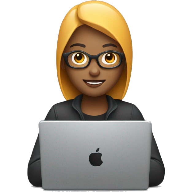 a designer working on their laptop with figma logo emoji