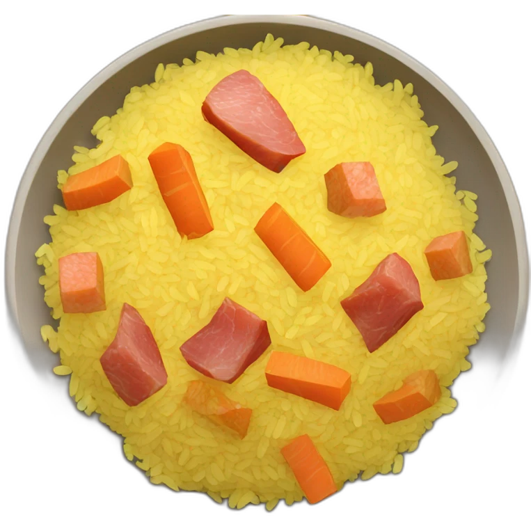 yellow rice with small pieces of meat and carrots emoji