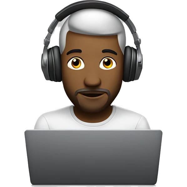 Music producer with his headphones on behind his laptop emoji