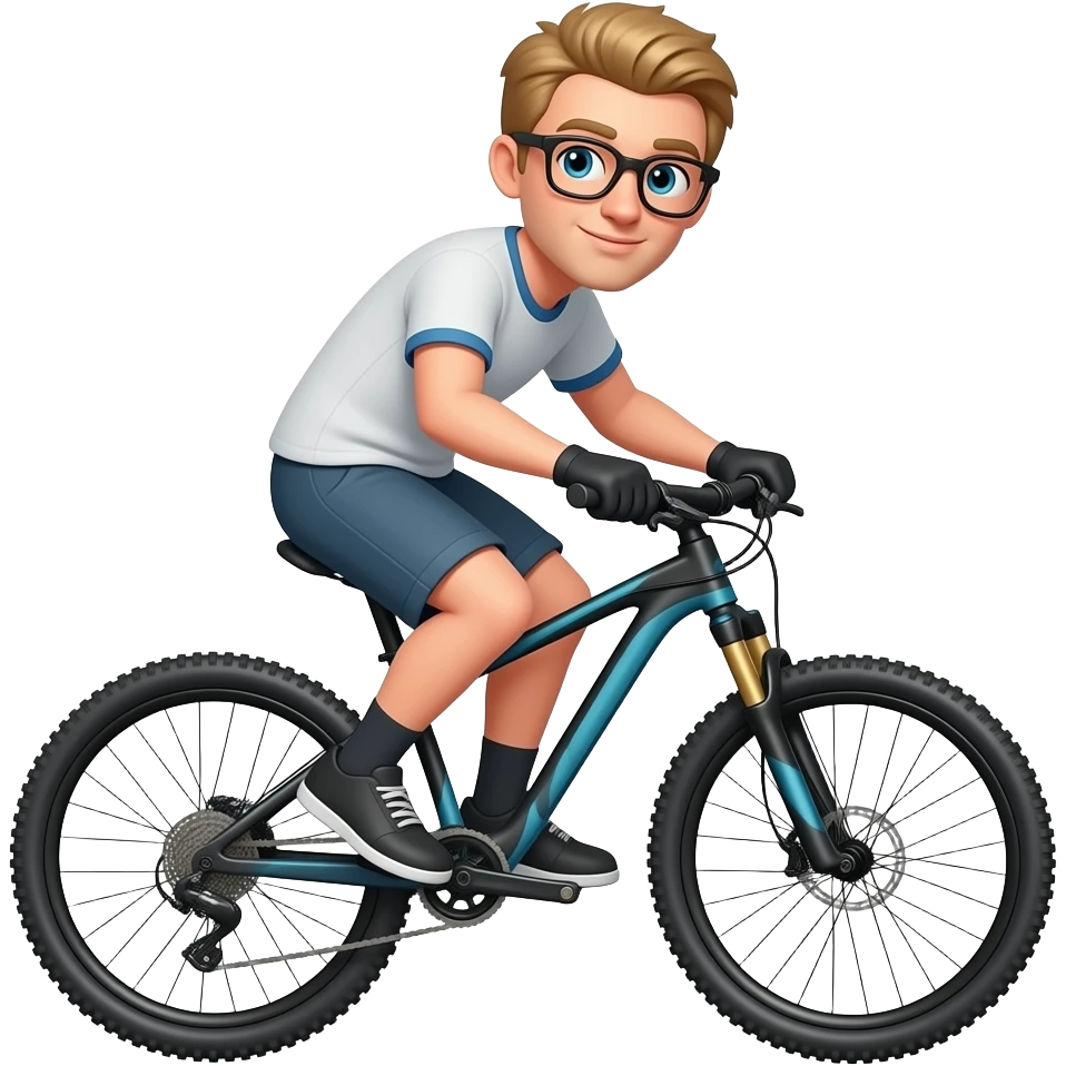 blond hair guy with glasses doing mountain bike emoji