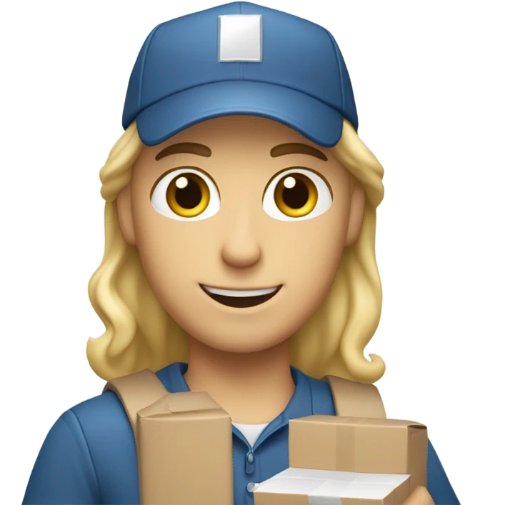white mail carrier with blond hair and with a package wearing a white cap emoji