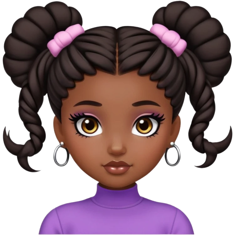 pretty bratz girl, dark brown space buns, dark brown eyes, black eyeliner, deep brown skin emoji