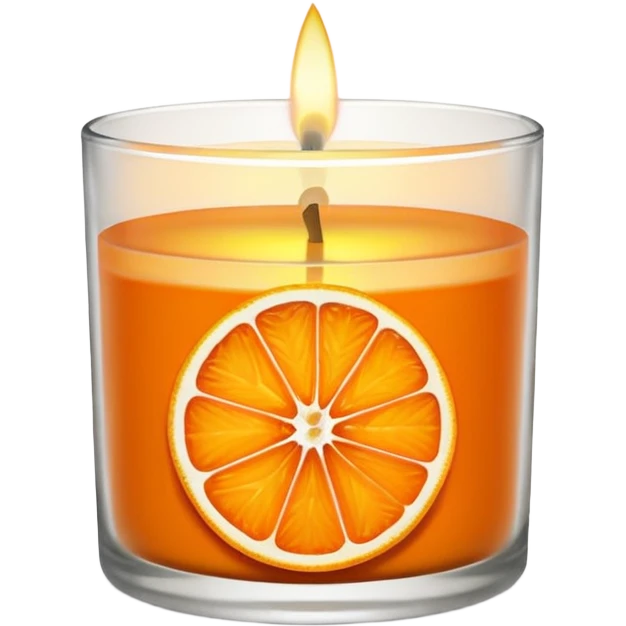 Citrus candle – orange wax in clear glass with slice of orange label emoji