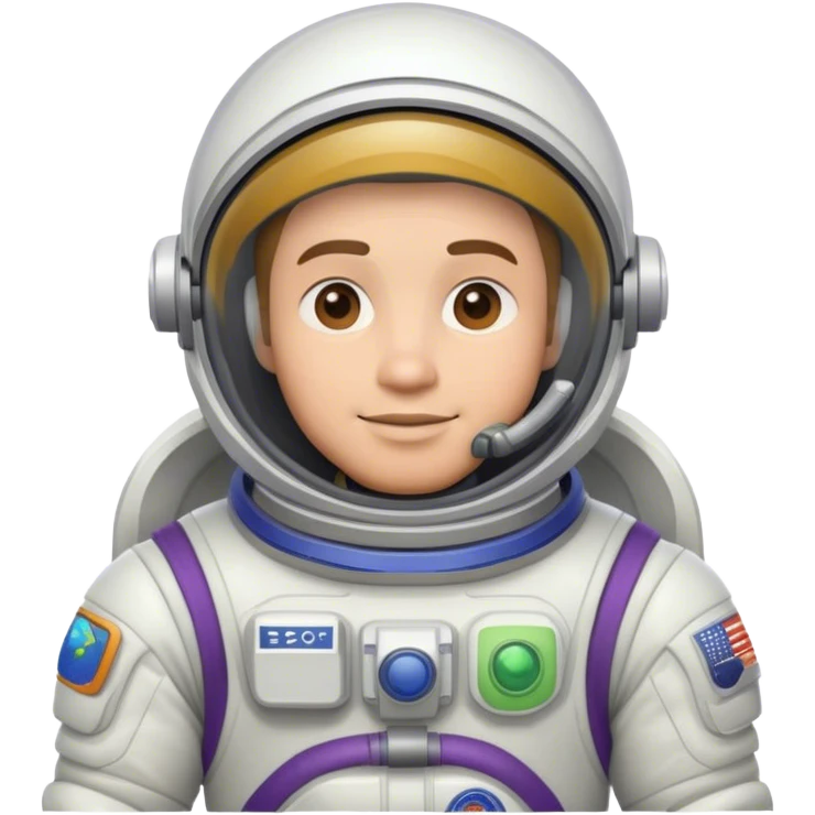 Me puedes ayudar a crear un astronauta que tenga un traje parecido al de buzz de disney, que sea para una empresa de tecnologia, especificamente computadoas emoji