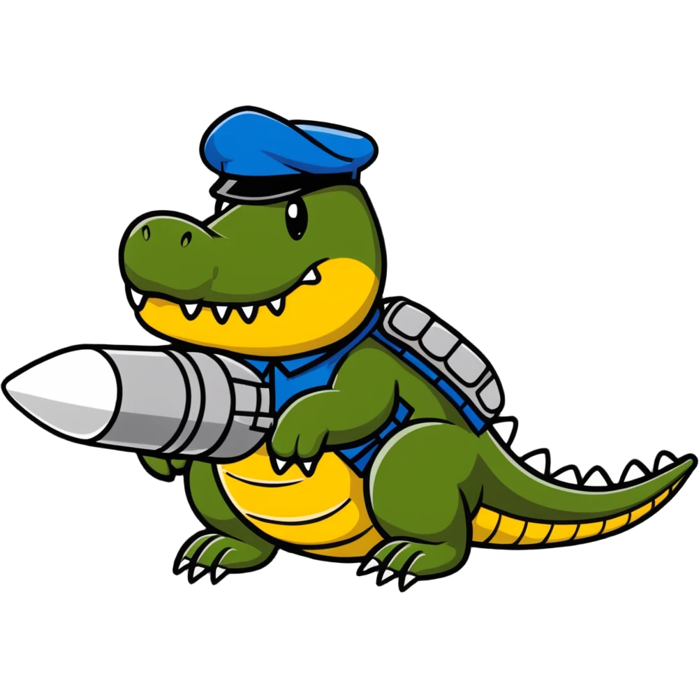 military crocodile bombardier dropping bombs emoji