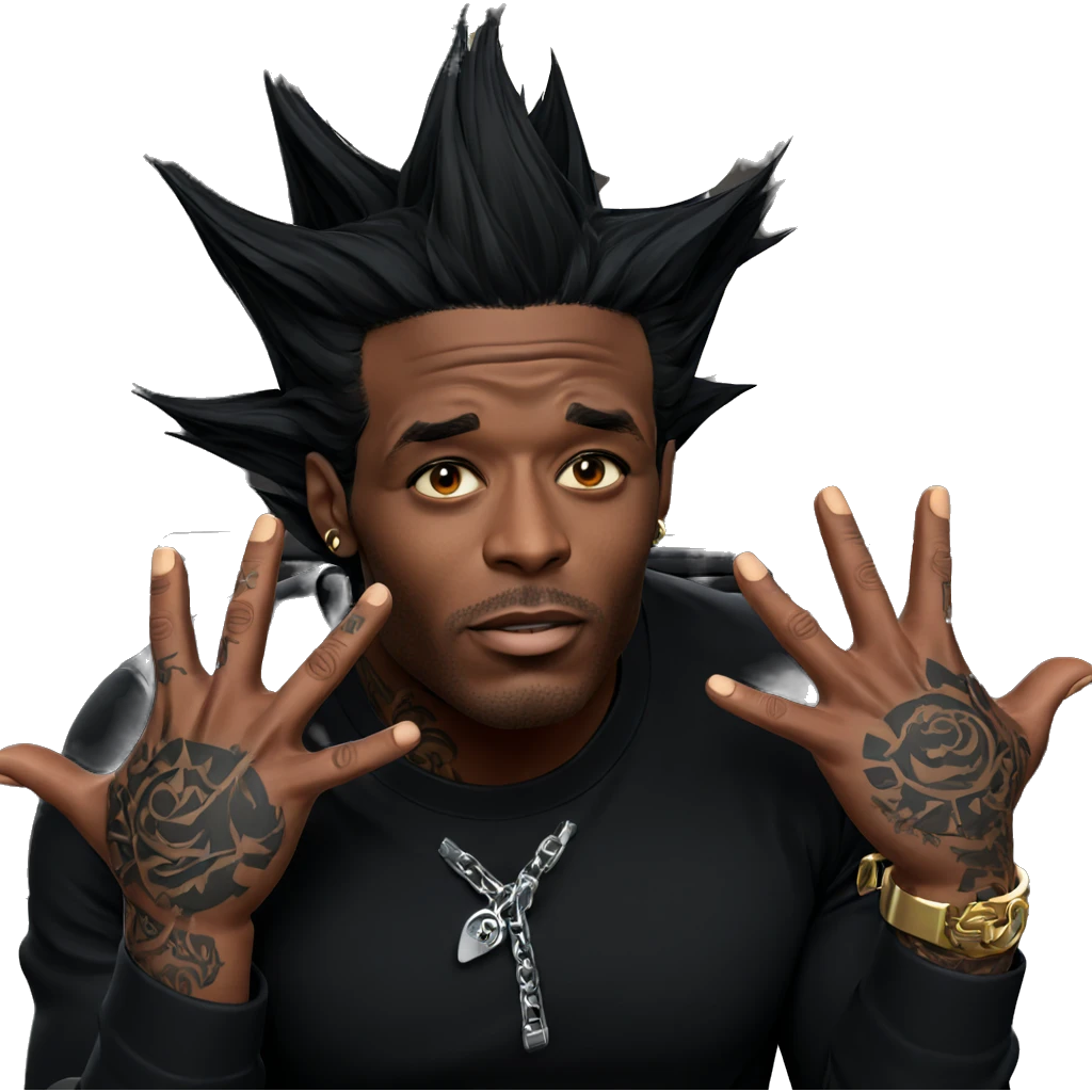 dark skin male with tattoos emoji