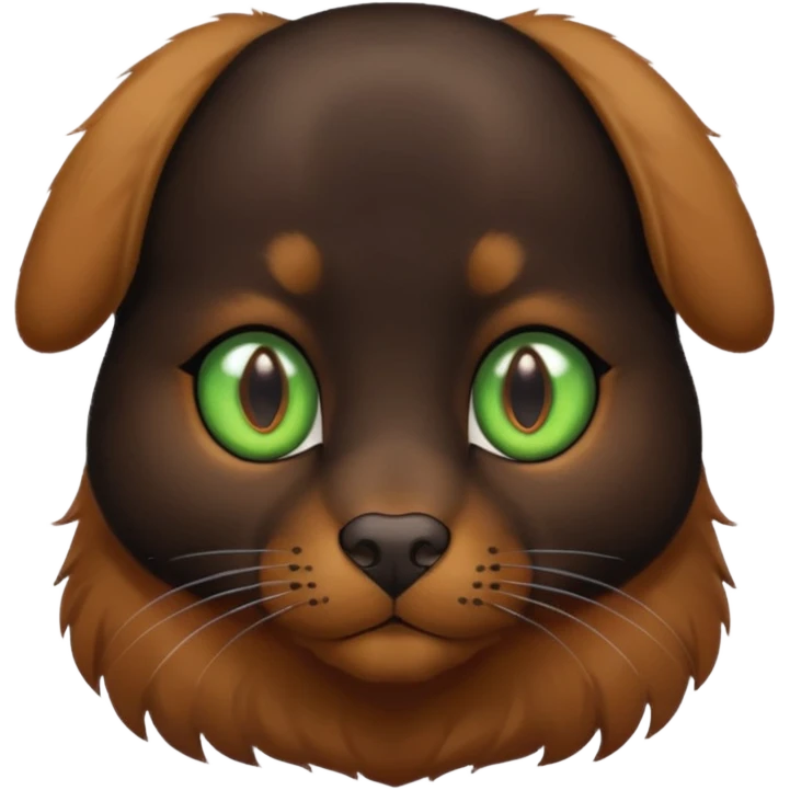 black cat with brown eyes  and big brown retriever with green eyes  emoji