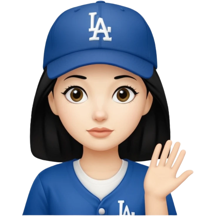 Can you make an emoji of a girl with fair skin with black hair wearing an LA dodger hat emoji