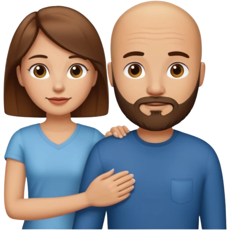 Pretty brown haired woman holding hands with bald man with beard emoji