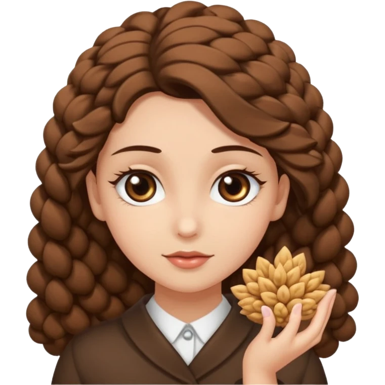 creami una ragazza con riccioli in fondo sulle punte, capelli marroni scuri e lunghi, occhi con ciglia non corte marroni emoji
