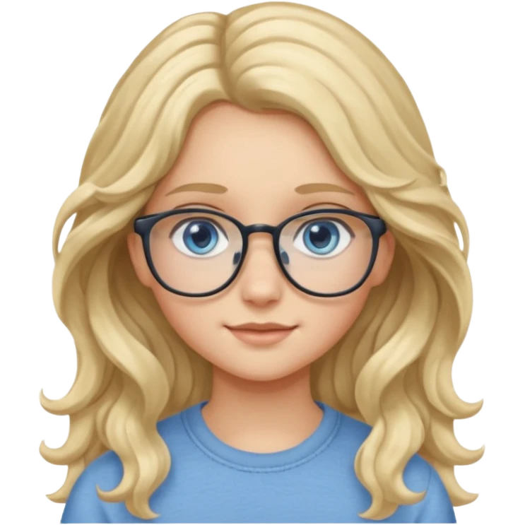 Fille 13 ans qui a des cheveux long et blond et wavy avec des lunettes et des yeux bleu- gris emoji