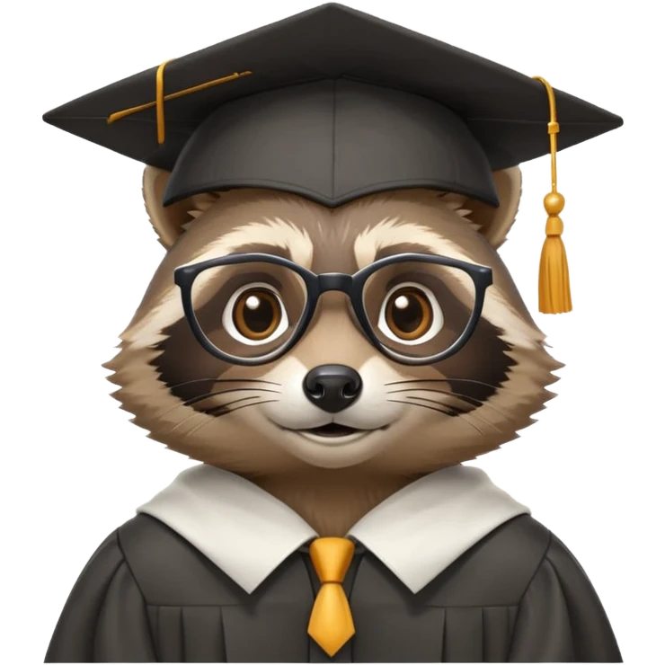 raccoon professor wearing glasses and academic cap, scholarly raccoon with graduation cap emoji