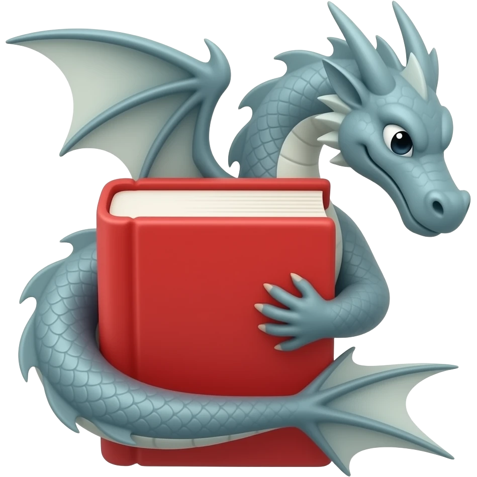 Stylized modern dragon wrapped around a red book. Clean composition, smooth shapes, minimal details, slightly aesthetic look. emoji
