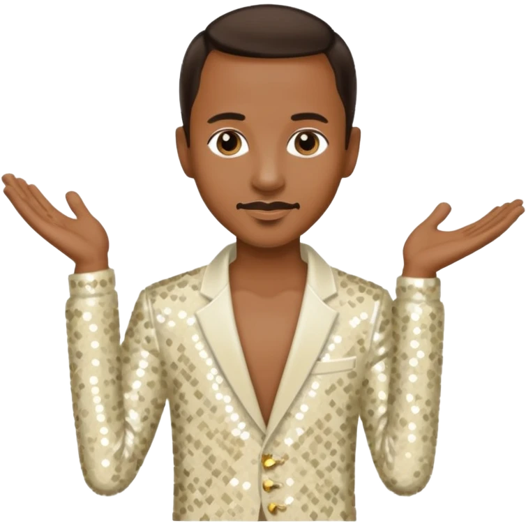 Tevin Campbell with dark brown hair, ivory sequin outfit emoji