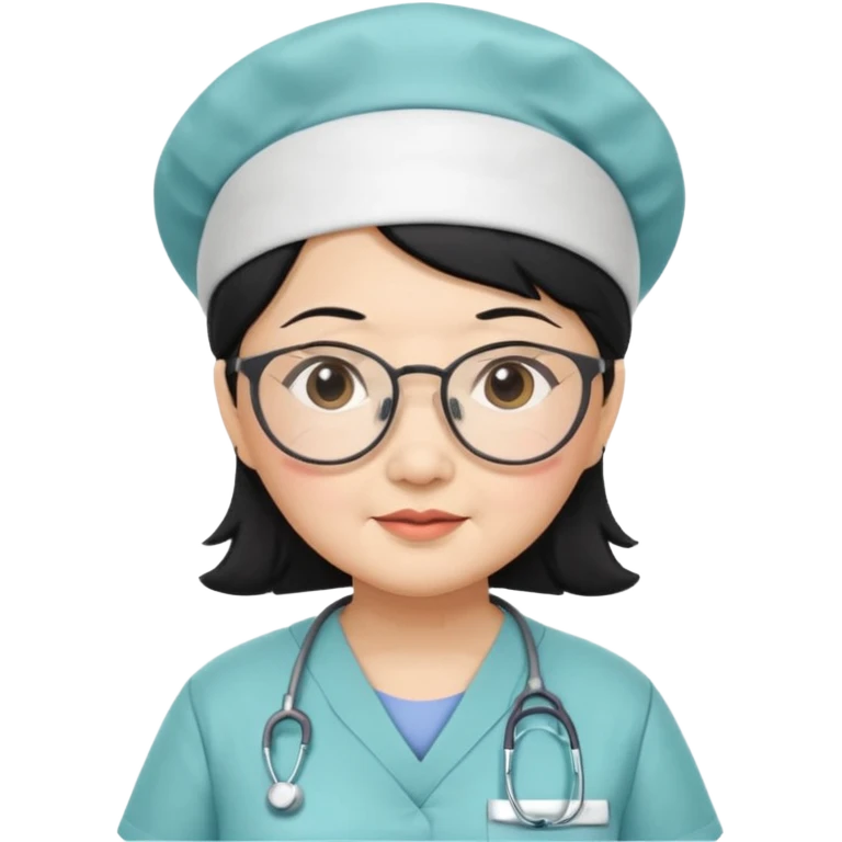 OLD ASIAN WOMAN WITH GLASSES, NURSE SCRUBS, CAP, BLACK HAIR, CHUBBY emoji