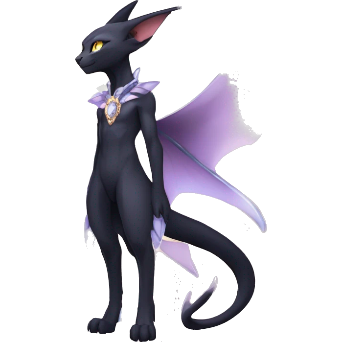 cool kawaii anime edgy distinguished ethereal elegant beautiful fantasy black ethereal fantasy nargacuga-Noivern-sphynx-Quiana-Fakemon collar harness moon gem jewels full body emoji