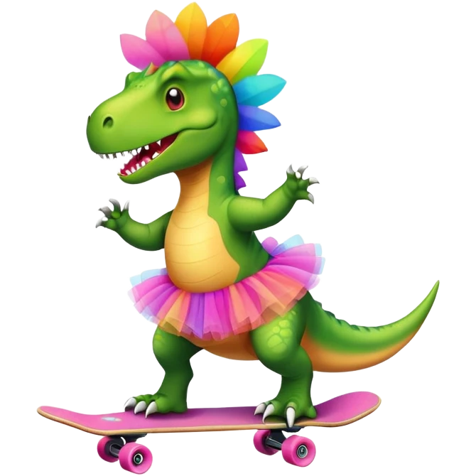 Dino riding skateboard wearing tutu  emoji
