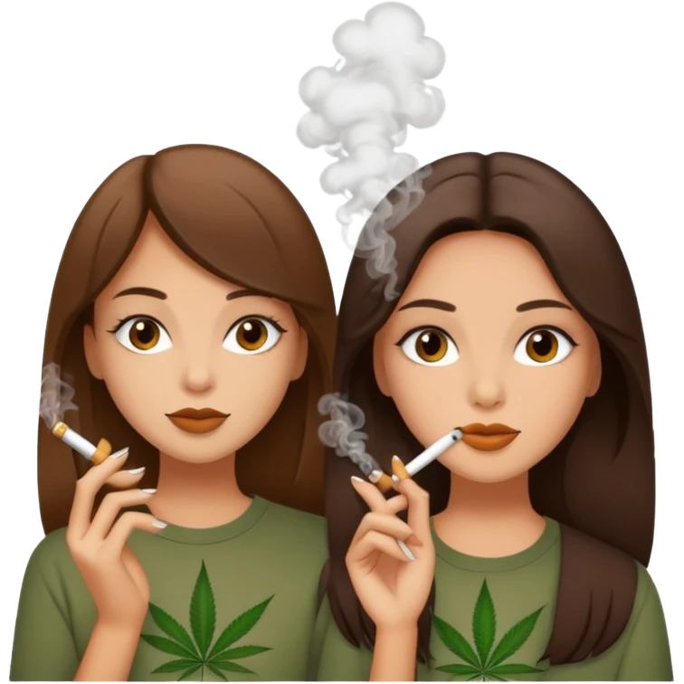 Two tan brunette girls smoking weed  emoji