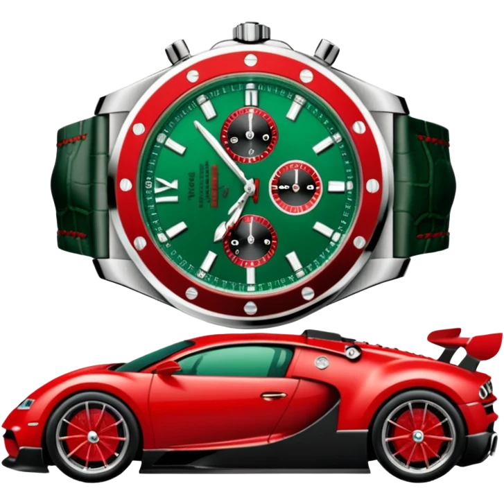 green audemars piguet watch (without text), black bugatti, and a dragon  emoji