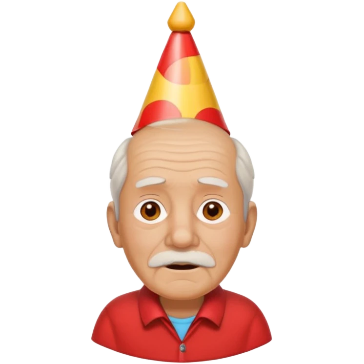 cute old man with red shirt and birthday cone on his head emoji