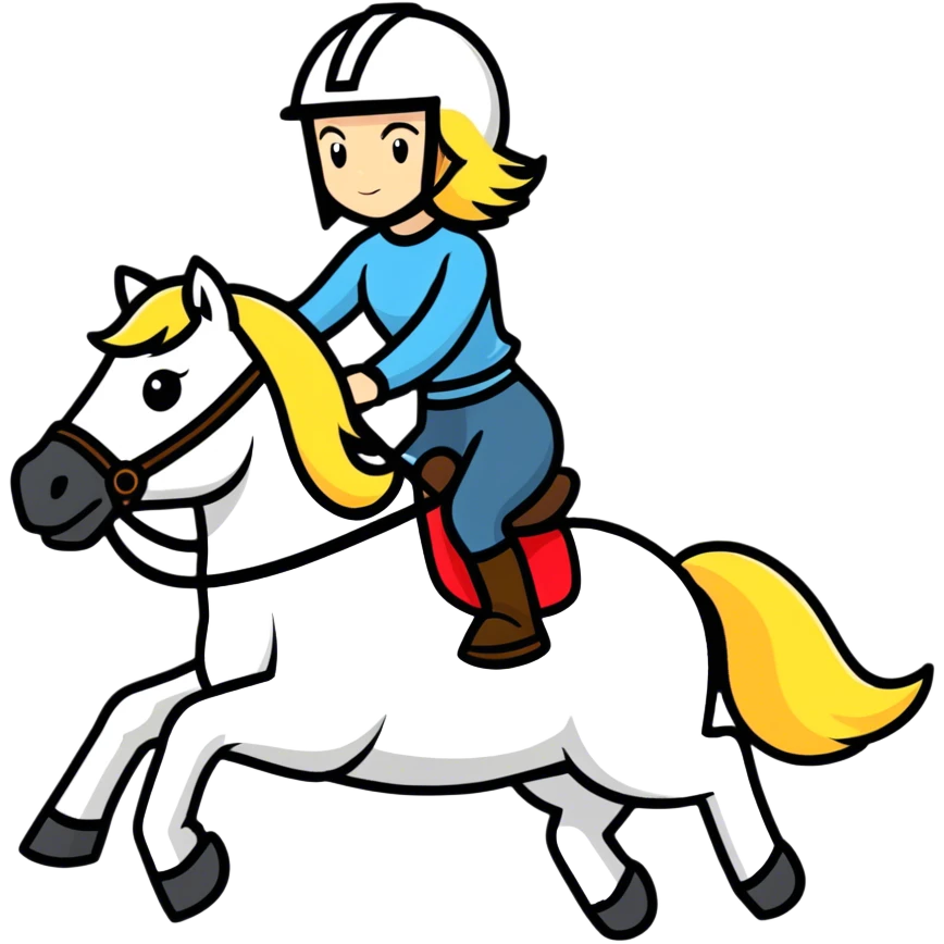 Blonde haired women riding a a dark horse and has on a helmet  emoji