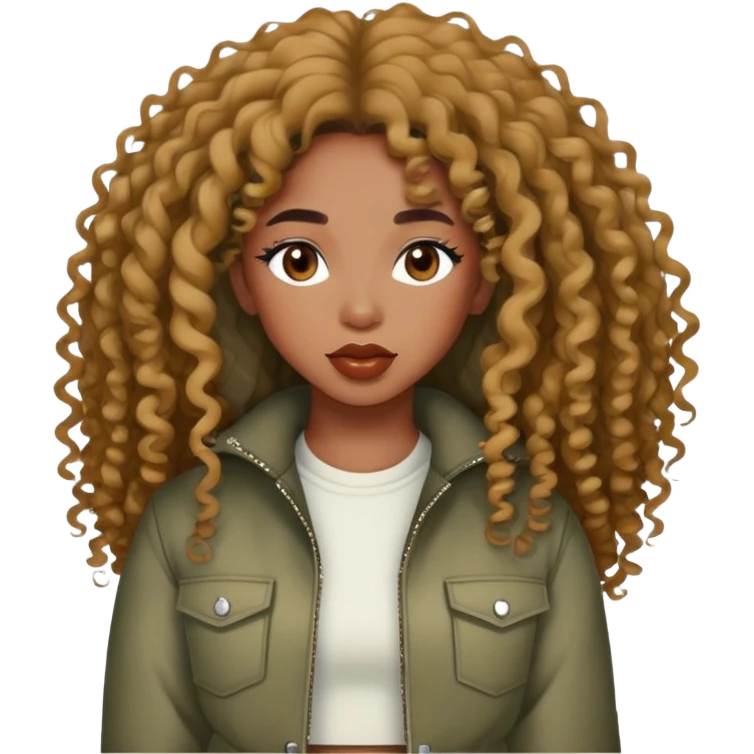 SZA with curly black hair and stylish outfit emoji