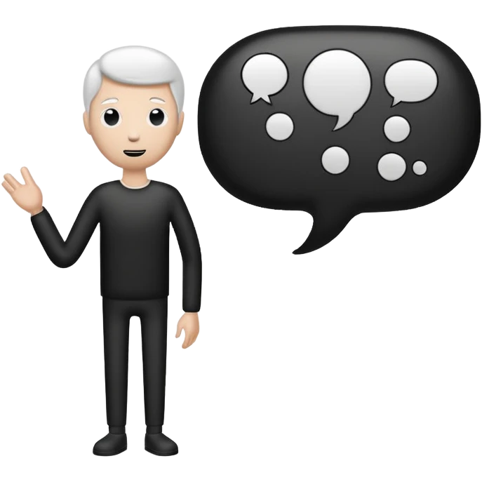 A white and black stick mand with a chat bubble coming from his mouth (encircled) emoji