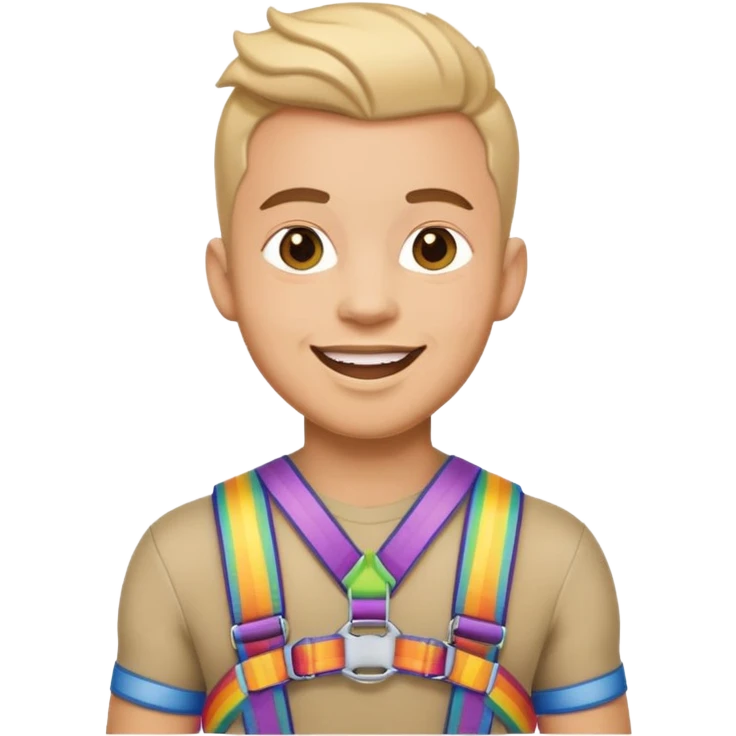 happy gay man in a pride-themed harness emoji