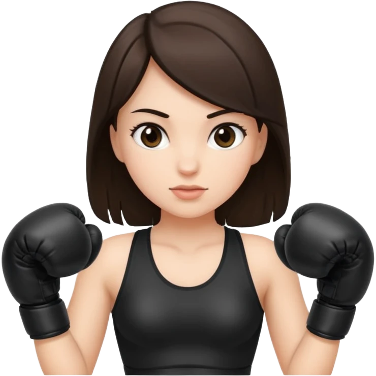 A brunette girl with black boxing gloves emoji