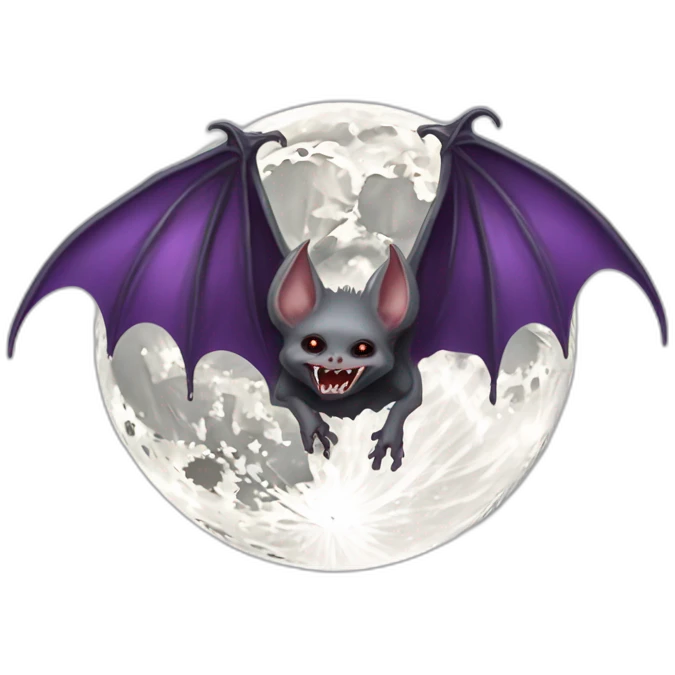 purple dripping vampire bat wings flying  in front of large realistic white and grey full moon emoji