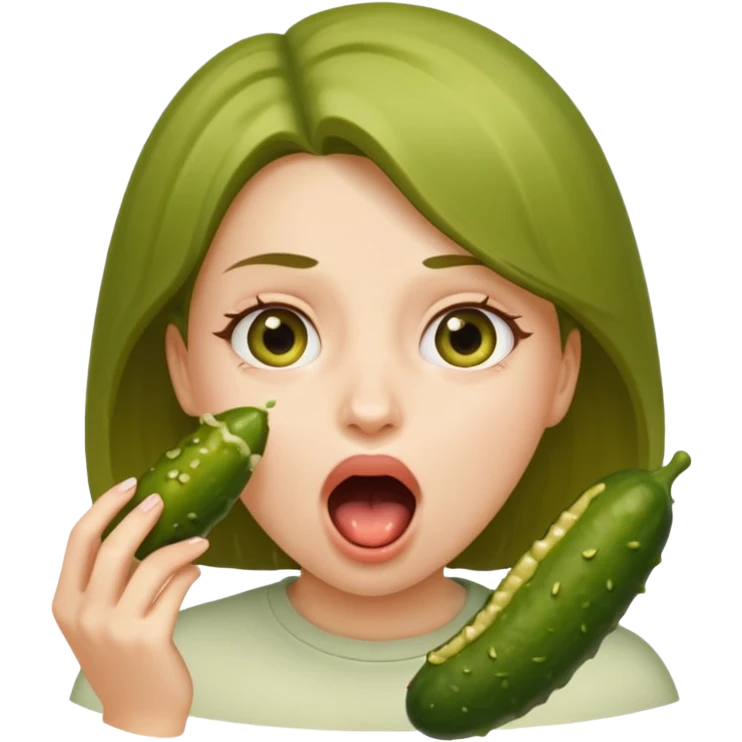 A girl opening her mouth insanely wide with a pickle going down her throat  emoji