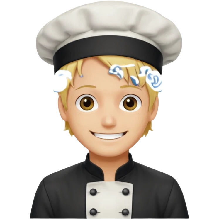 happy Sanji from One Piece, smiling, iconic blond hair and eyebrow curl, chef outfit emoji