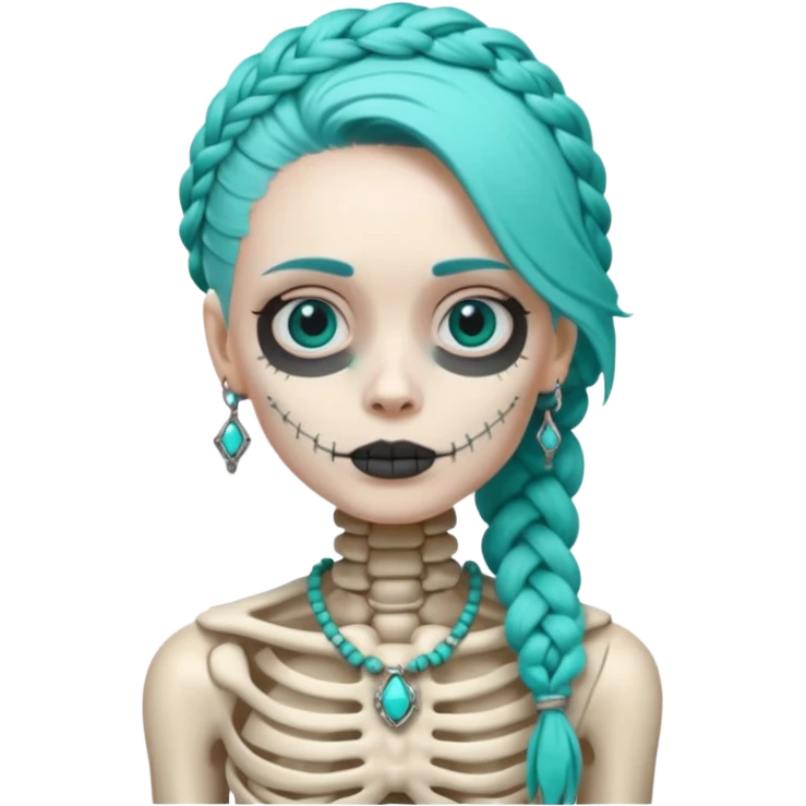 braided turqoise haired skeleton emoji