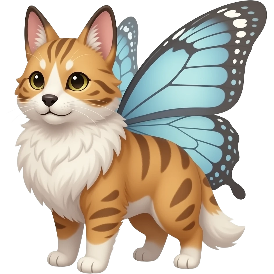 Fluffy furry animal-feline-canine-lupus-cuniculus-creature with tapered longer ears, butterfly wings on HEAD emoji