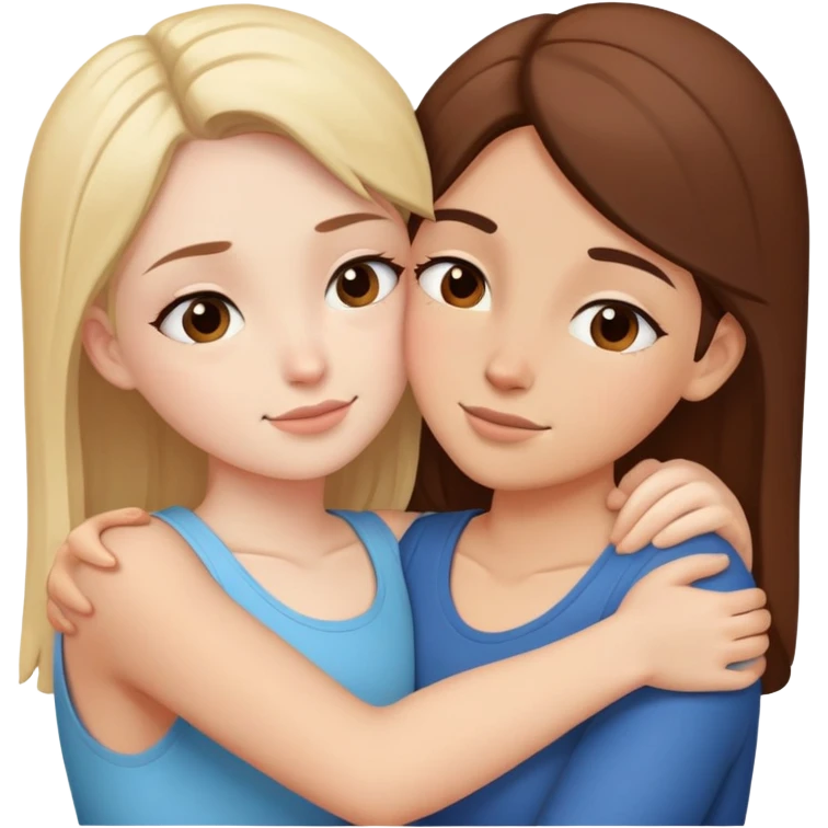 Two besties hugging each other super tight with eyes squinted. Facing each other emoji