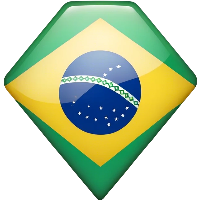 "Create an emoji in a flat design style, with smooth black outlines and vibrant colors. The emoji should represent the map of Brazil in green, featuring a stylized Brazilian flag in the center: a blue circle surrounded by a light yellow diamond. The background should be transparent, and the design should be minimalist, similar to modern icon styles, with rounded edges and simple details. emoji