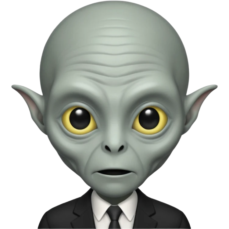 an old alien with black suit, grey skin, neutral emoji