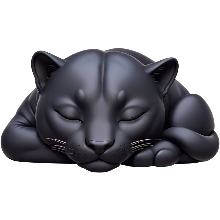 Meme-Worthy cute Sleeping Panther Portrait Emoji, Head resting peacefully with a contented smile, showcasing a luxuriously sleek form and eyes gently closed in serene slumber, Simplified yet comically adorable features, highly detailed, glowing with a soft, drowsy dark light, high shine, relaxed and utterly lovable, stylized with an air of playful laziness, bright and heartwarming, soft glowing outline, capturing the essence of a sleeping panther that feels destined to become the next viral icon of adorable rest! emoji