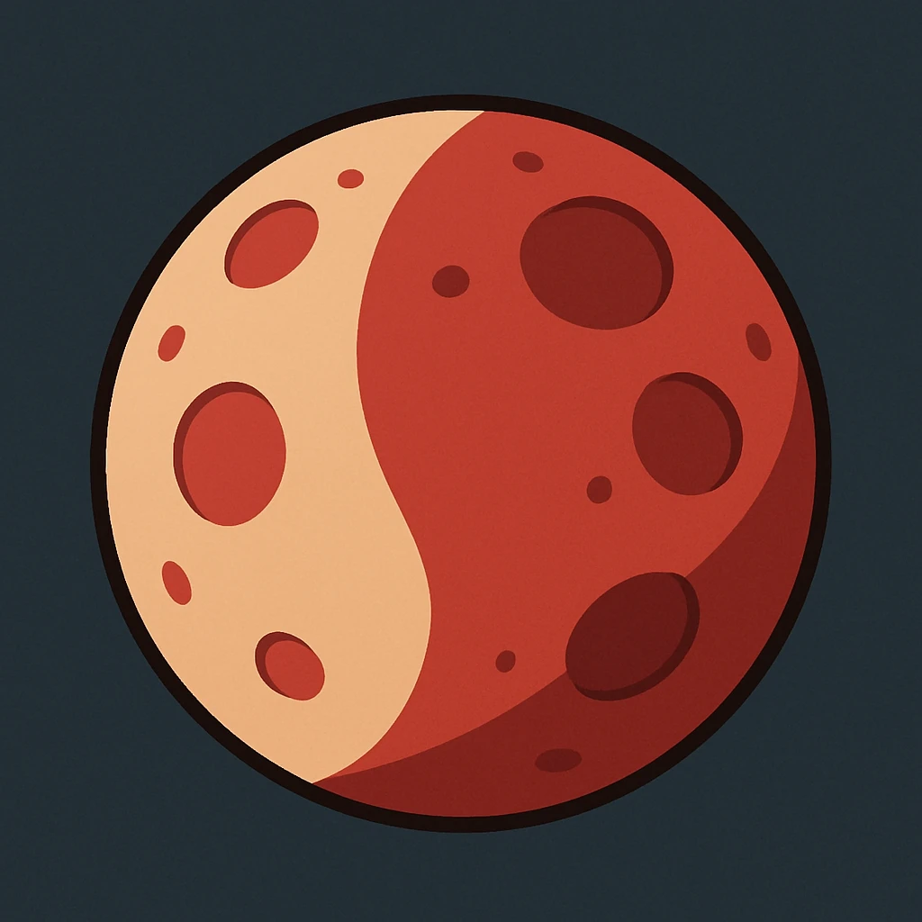 blood moon with smoother craters, two-tone fill: beige and dark red in a general cartoon style emoji