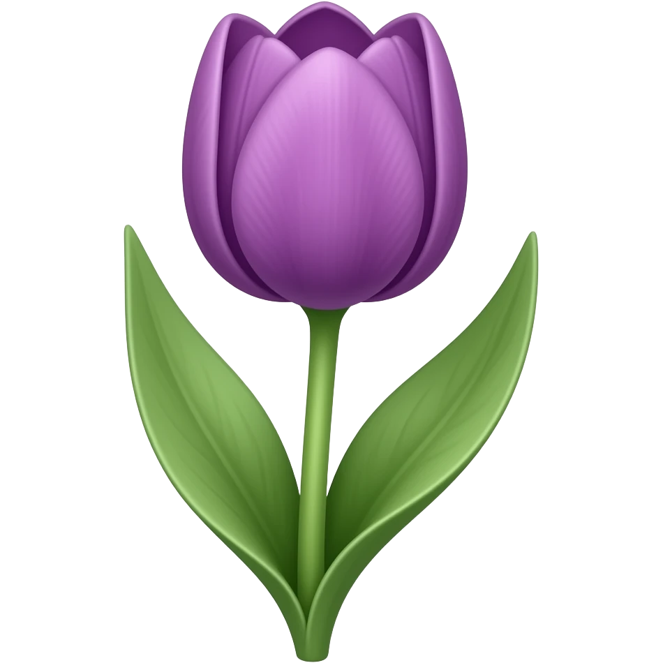 purple tulip with stem and two leaves, in slack emoji style emoji
