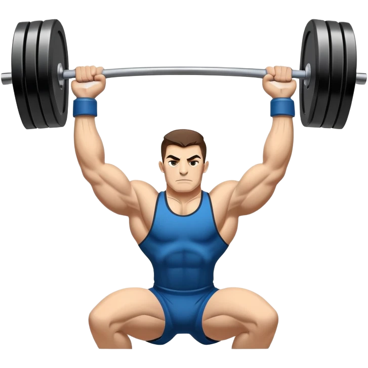 Powerlifting emblem featuring a stylized barbell with heavy weights on each side, flanked by muscular arms gripping the bar. The design is bold and dynamic, symbolizing strength and determination. The background is minimal, focusing on the emblem itself, with a sleek and professional look.  emoji