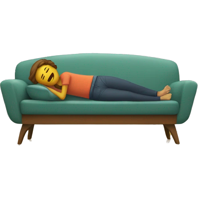 A person lying on a sofa, one leg crossed over the other, with hands behind the head, relaxing in a cozy setting emoji