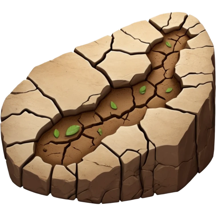 3D render of Dino Footprint, embedded in a chunk of rough sedimentary rock, cracked stone texture, ancient fossil aesthetic, deep indentation in dried brown mud, matte dry finish, Apple emoji style, isolated on white background --v 6.0 emoji