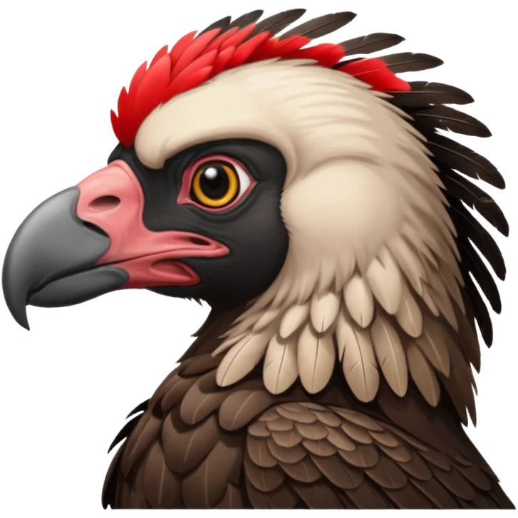 mature vulture with black and red feathers looking straight ahead. emoji