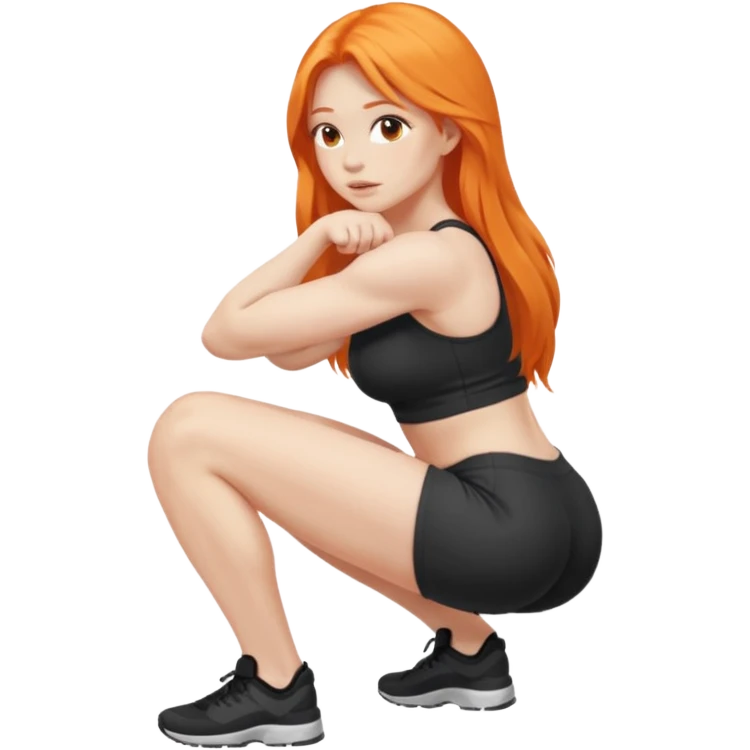 Pale girl with long orange hair squatting weight  from side emoji